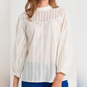 BANANA REPUBLIC White Cotton Eyelet Shirt Blouse Size XS Oversized